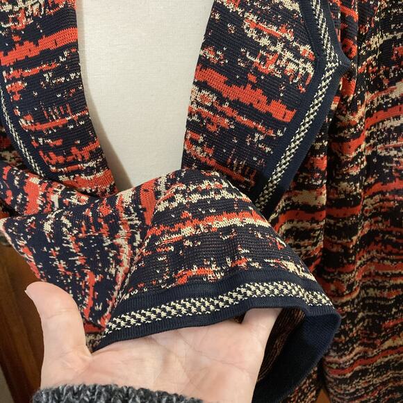 Ming Wang Open Front Knit Cardigan Women's 2X Orange Black Beige Abstract - Picture 5 of 7